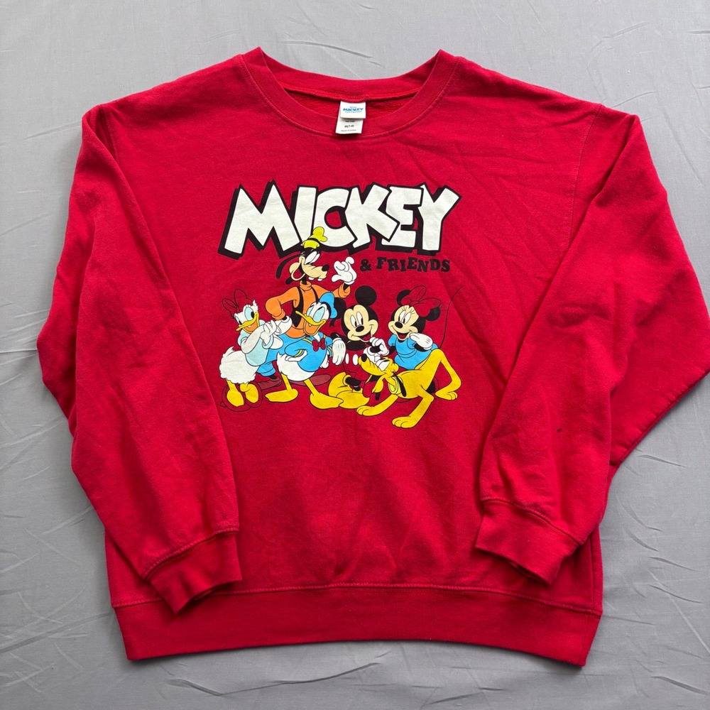 Disney Mickey & Friends Graphic Sweatshirt Red Crewneck Medium 7-9 Kids Women